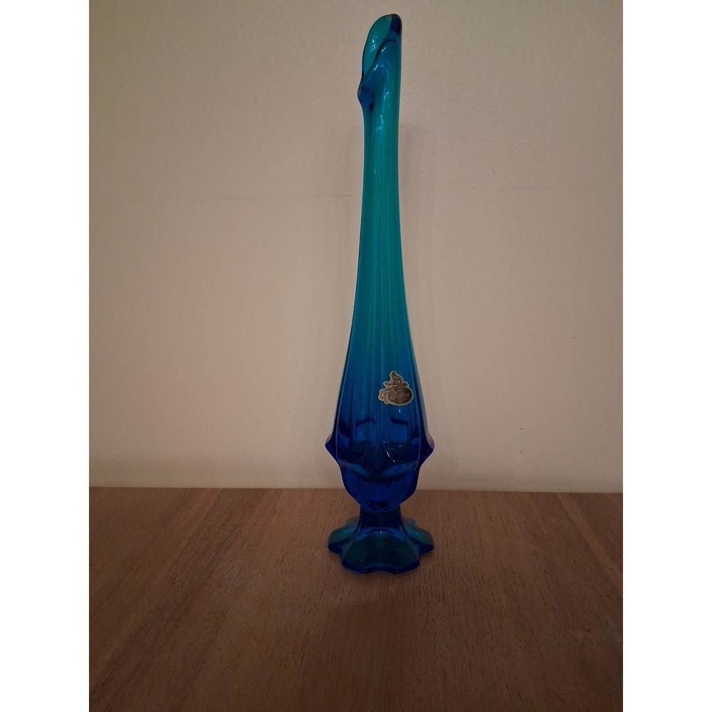 FENTON Vintage blue swung sapphire blue 12" vase Rare MCM thumbprint 1960s